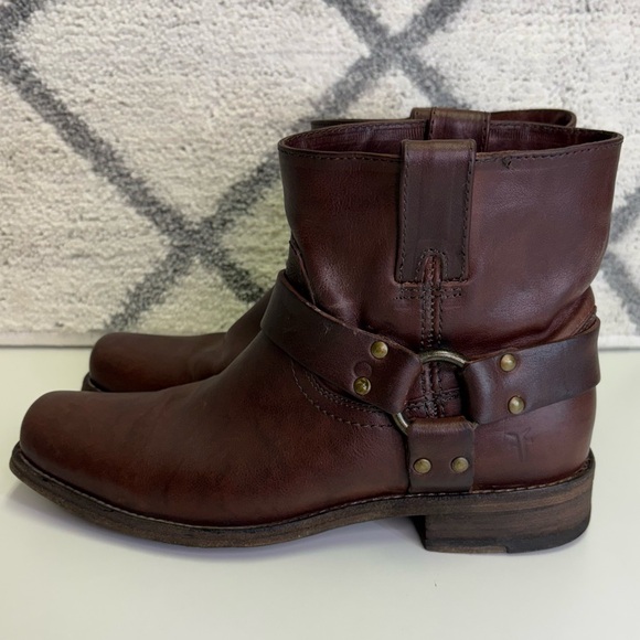 Frye Shoes - Frye Women’s 8.5 Smith Harness Short 6” Ankle Boot In Burnt Red Burgundy Leather